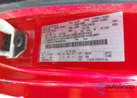 2008 Ford E-350 Super Duty Commercial/Recreational z USA, uszkodzony, nr VIN 1FTSE34S78DB49162